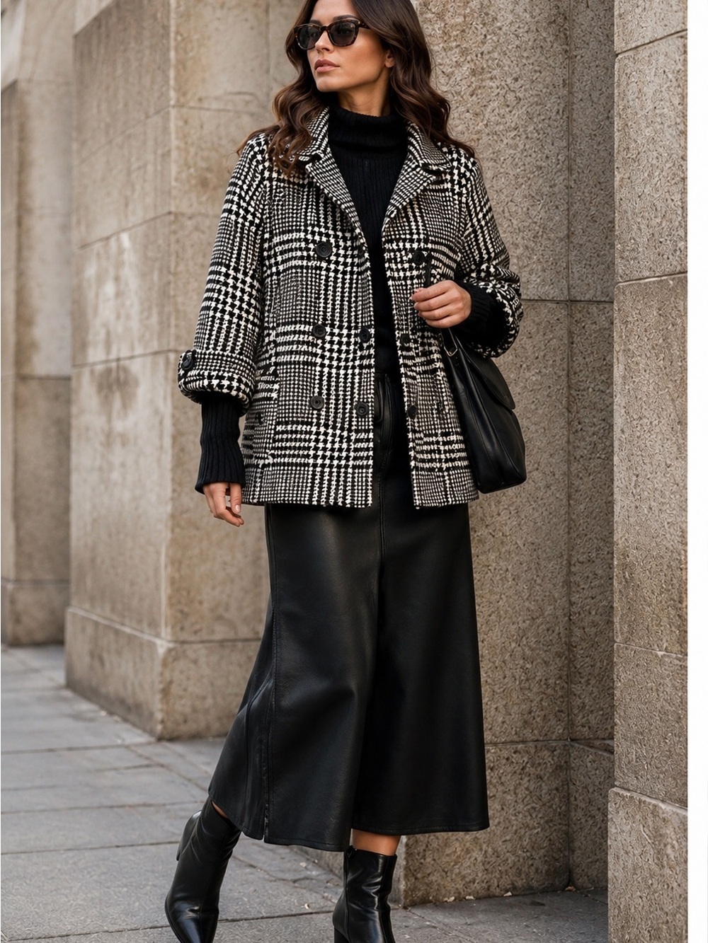 Calvin Klein Size 10 Houndstooth Wool Blend Double Breasted Jacket Coatigan